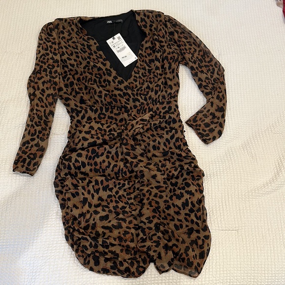 Zara Dresses Zara Ruffled Animal Print Dress Poshmark